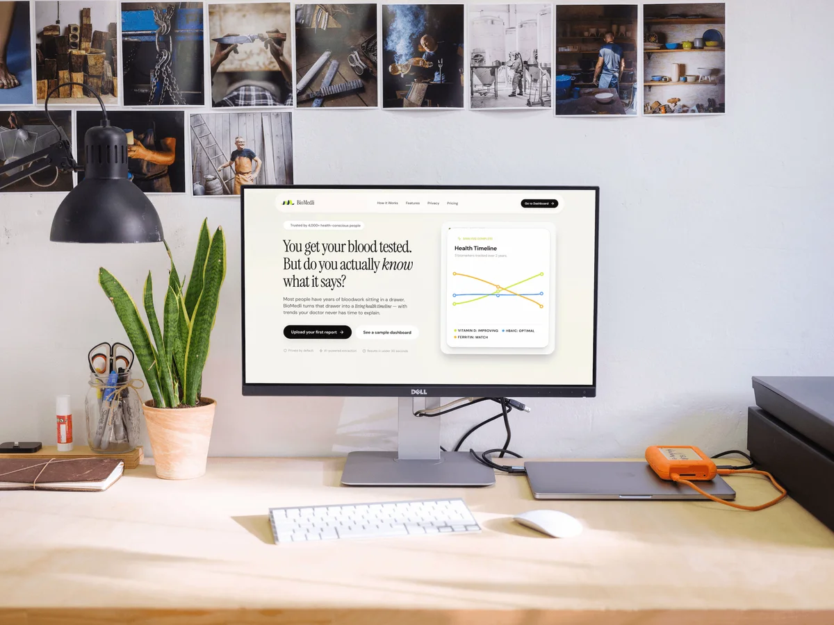 BioMedli health intelligence product on a desktop monitor