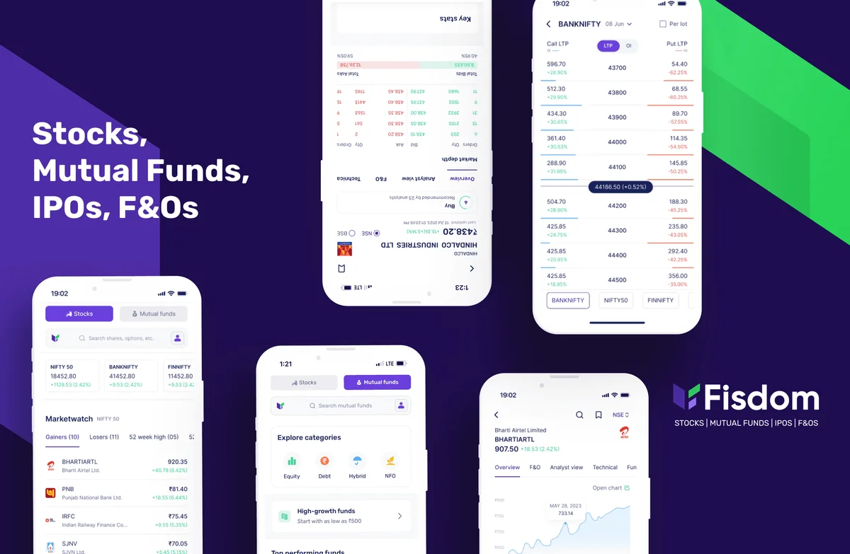 Fisdom investing and trading app screens