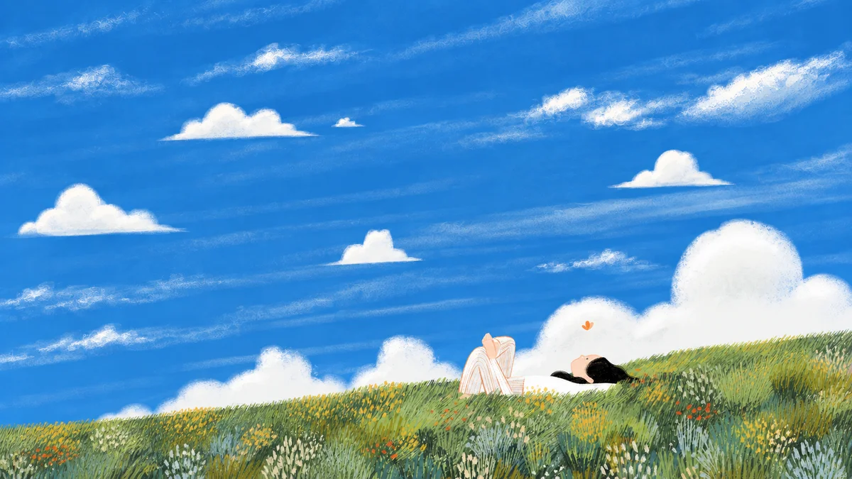 Oriyali illustrated wellbeing landscape in soft pastel colours