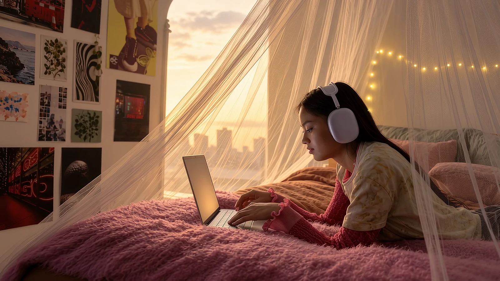 A person using the laptop in a sunlit room