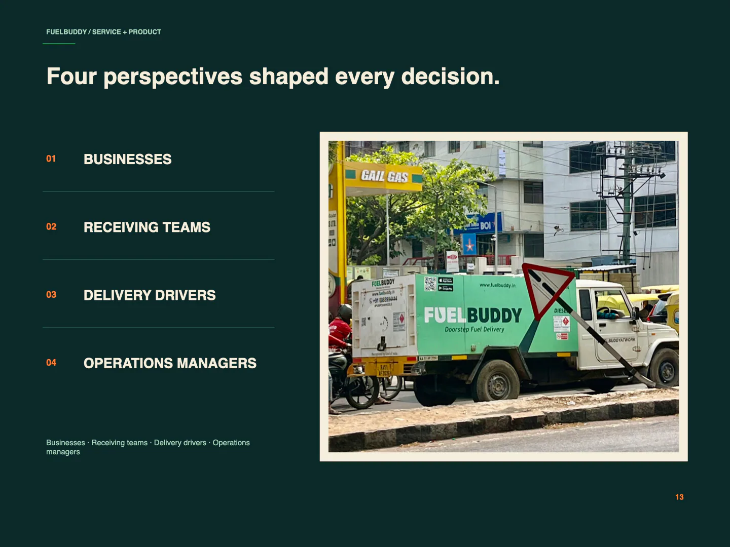 FuelBuddy customer, driver, business and operations perspectives