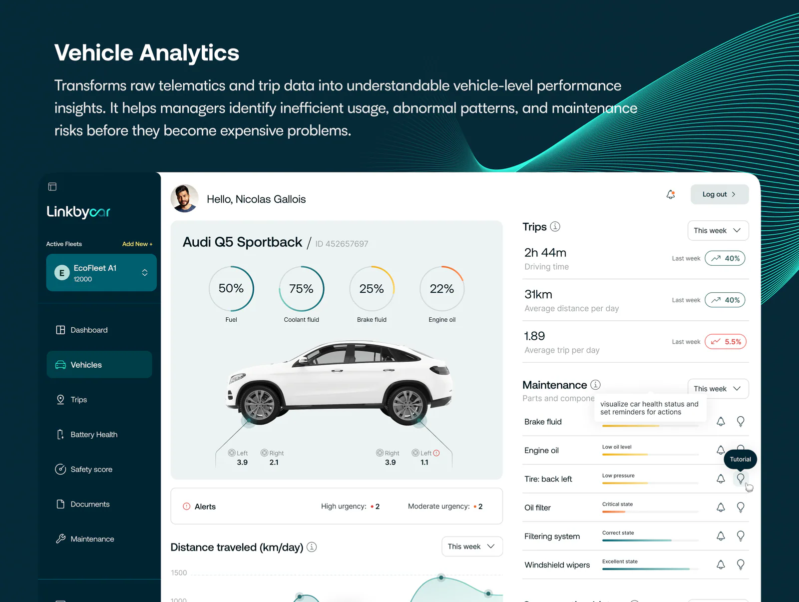 LinkByCar vehicle analytics and telemetry view