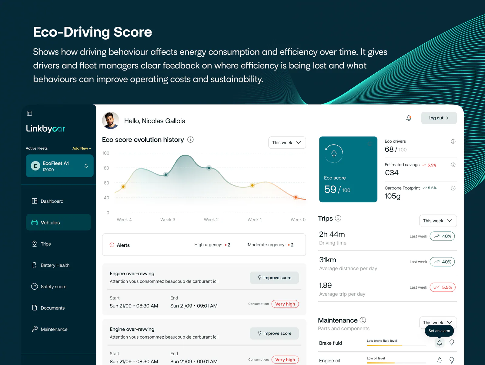 LinkByCar eco-driving score and behaviour chart