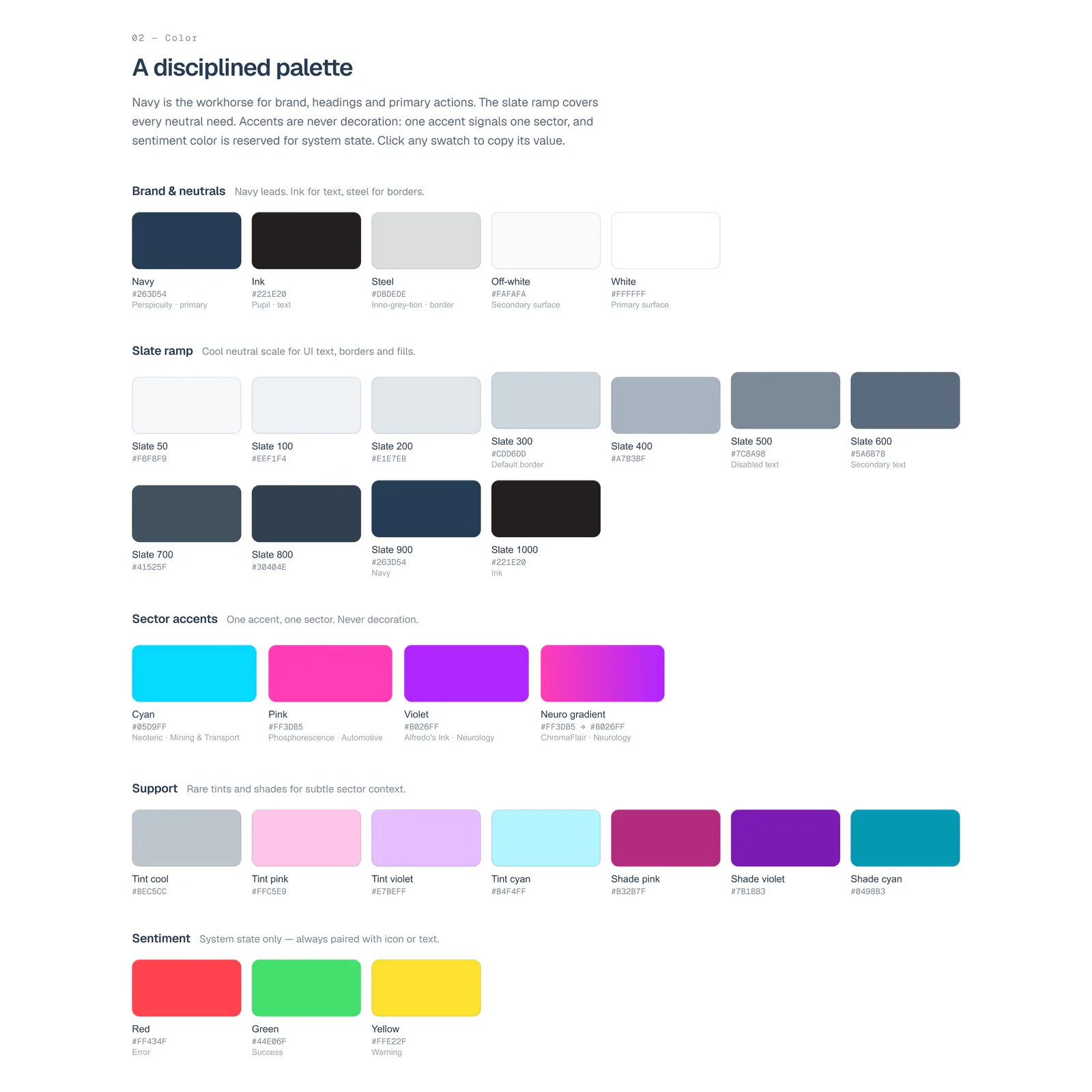 Optalert disciplined colour palette